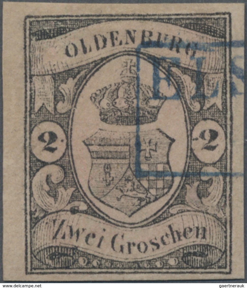 O Oldenburg - Marken Und Briefe: 1859, 2 Gr Schwarz Auf Rötlichkarmin, Sauber Entwertet Mit Blauem Ra2 - Oldenburg