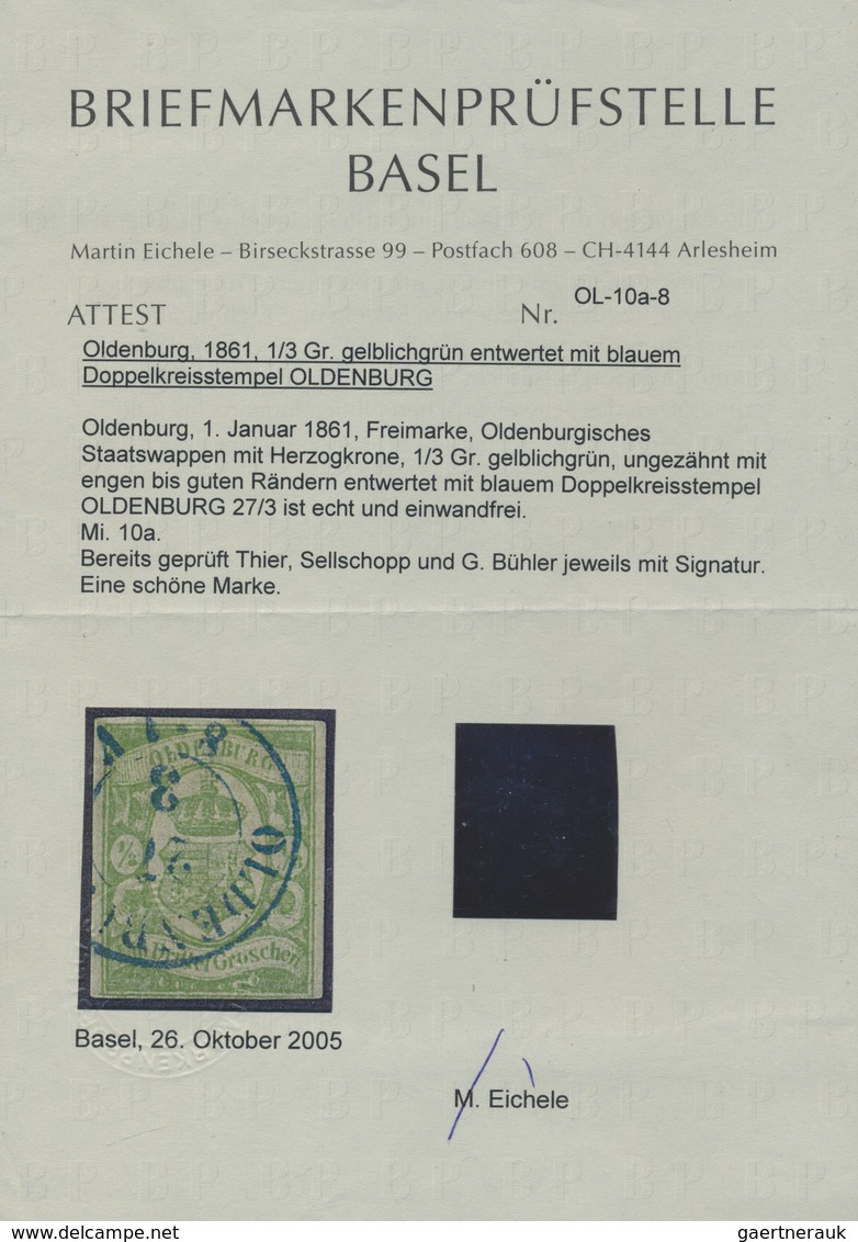 O Oldenburg - Marken Und Briefe: 1861, 1/3 Gr. Blaugrün, Ungezähnt Mit Engen Bis Guten Rändern, Entwer - Oldenburg