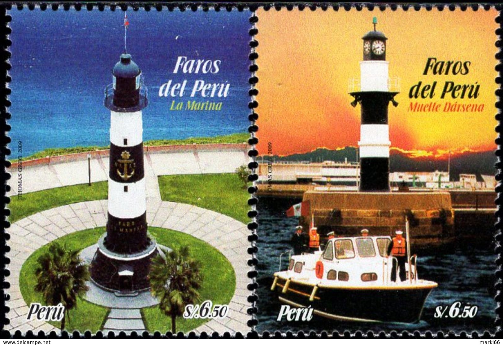 Peru - 2009 - Lighthouses - La Marina And Muelle Darsena - Mint Stamp Set - Peru