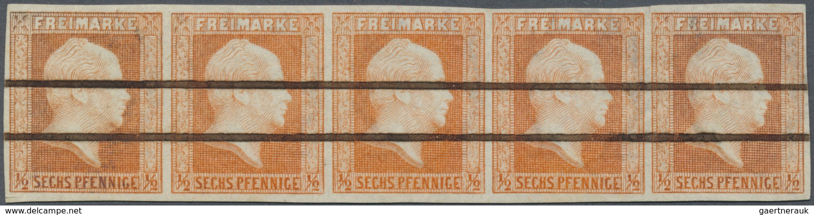 O Preußen - Marken Und Briefe: 1850: 1/2 SGr Orange, Farbfrischer Waagerechter Fünferstreifen Allseits - Altri & Non Classificati