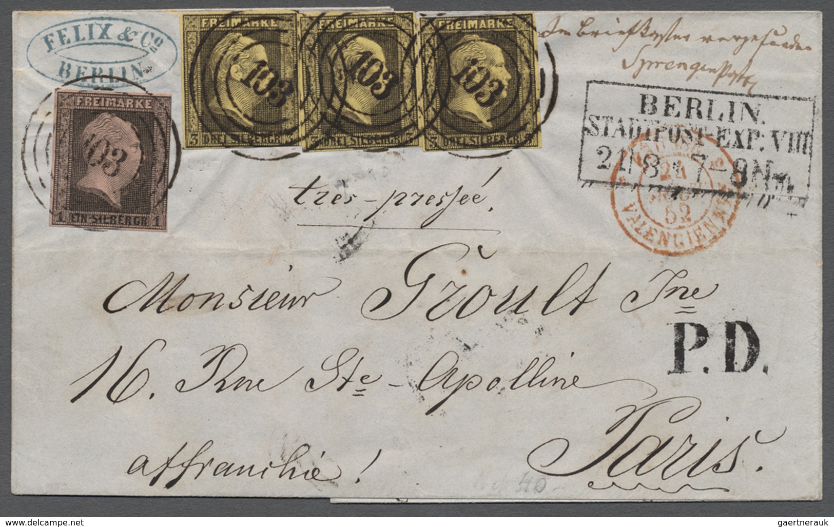 Br Preußen - Marken Und Briefe: 1850, 1 Silbergroschen Schwarz/graurot Und Drei Exemplare Zu 3 Silbergr - Autres & Non Classés