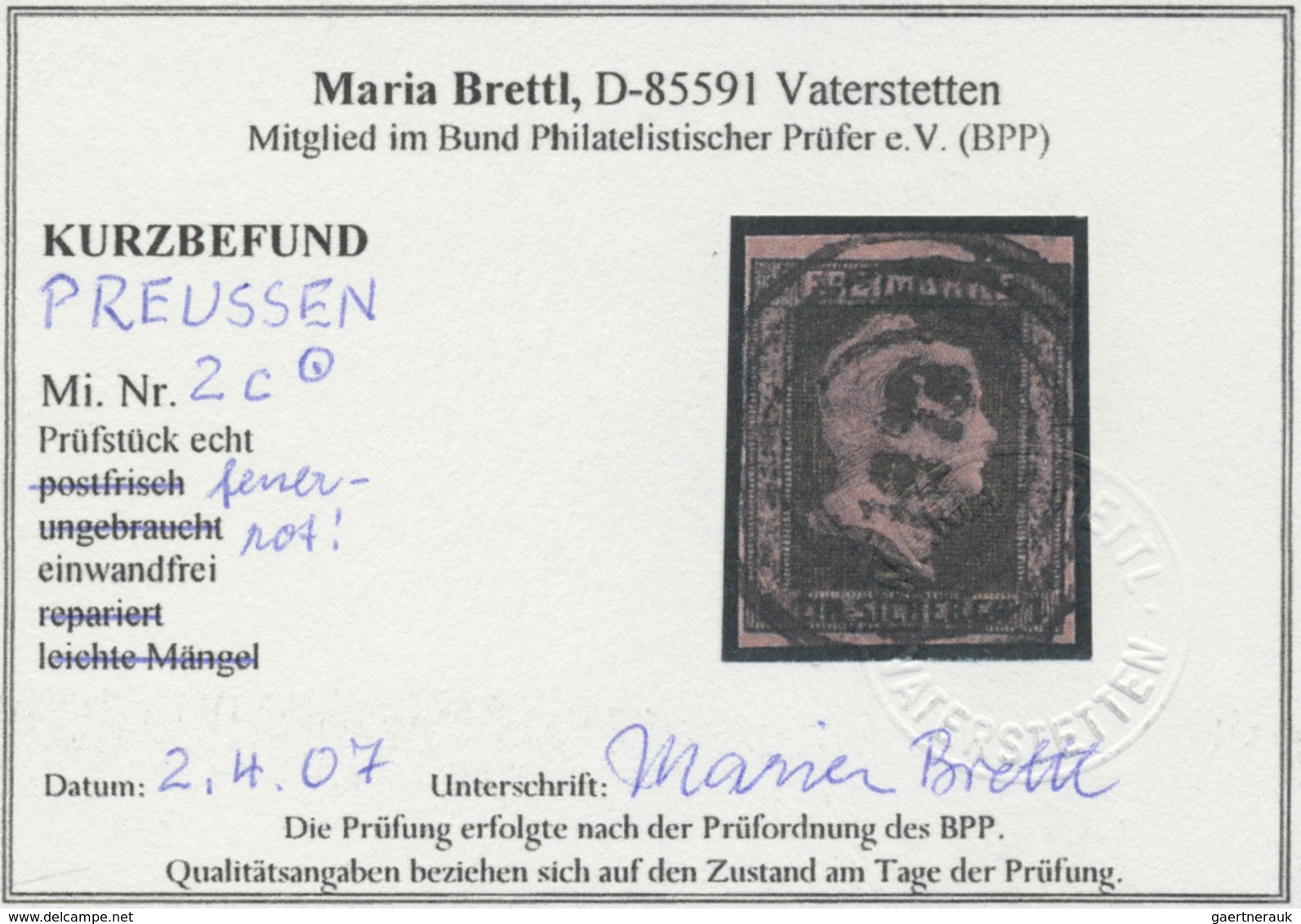 O Preußen - Marken Und Briefe: 1851, Freimarke 1 Sgr. In Der Seltenen Farbe Schwarz Auf Rötlichkarmin - Autres & Non Classés