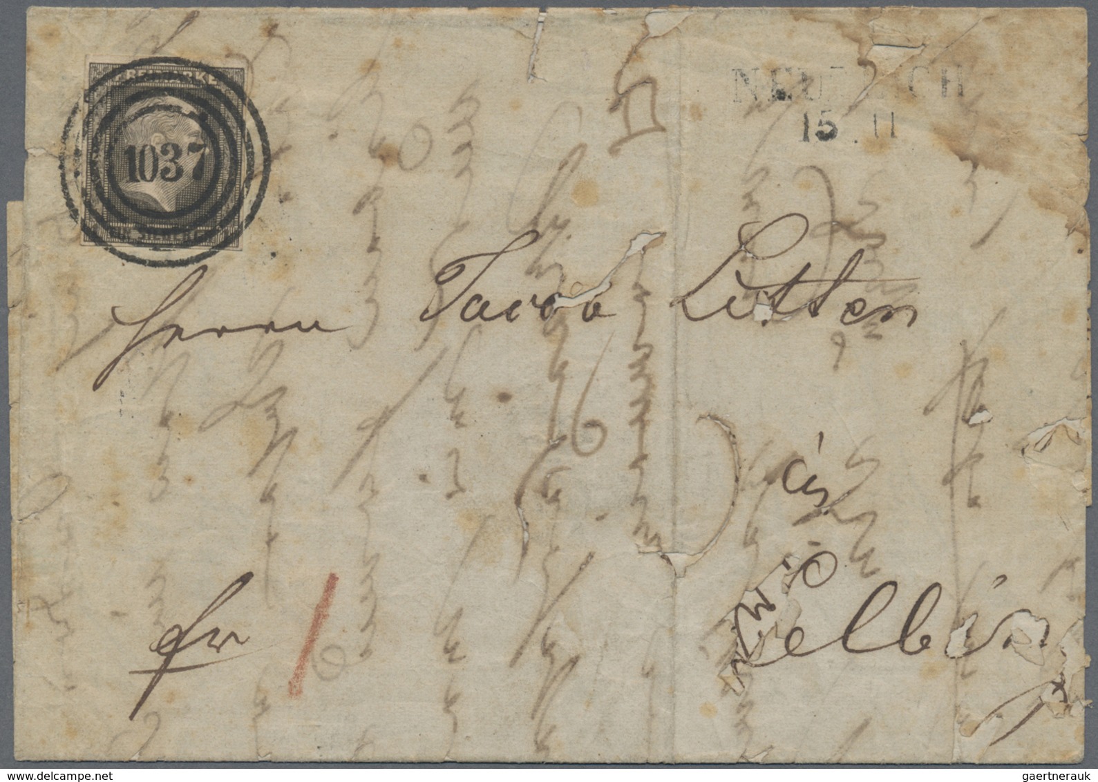 Br Preußen - Marken Und Briefe: 1850, ERSTTAGSBRIEF Mit 1 Sgr. Schwarz Auf Lilarosa Von "NEUTEICH 15 11 - Sonstige & Ohne Zuordnung