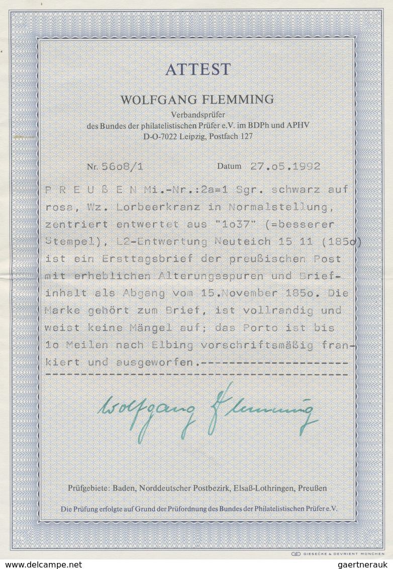 Br Preußen - Marken Und Briefe: 1850, ERSTTAGSBRIEF Mit 1 Sgr. Schwarz Auf Lilarosa Von "NEUTEICH 15 11 - Sonstige & Ohne Zuordnung