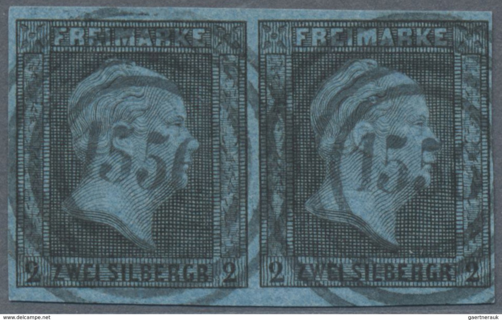 O/ Preußen - Marken Und Briefe: 1850, Freimarken 2 Sg Schwarz/graublau Im Waagerechten Paar (rechts Noc - Altri & Non Classificati