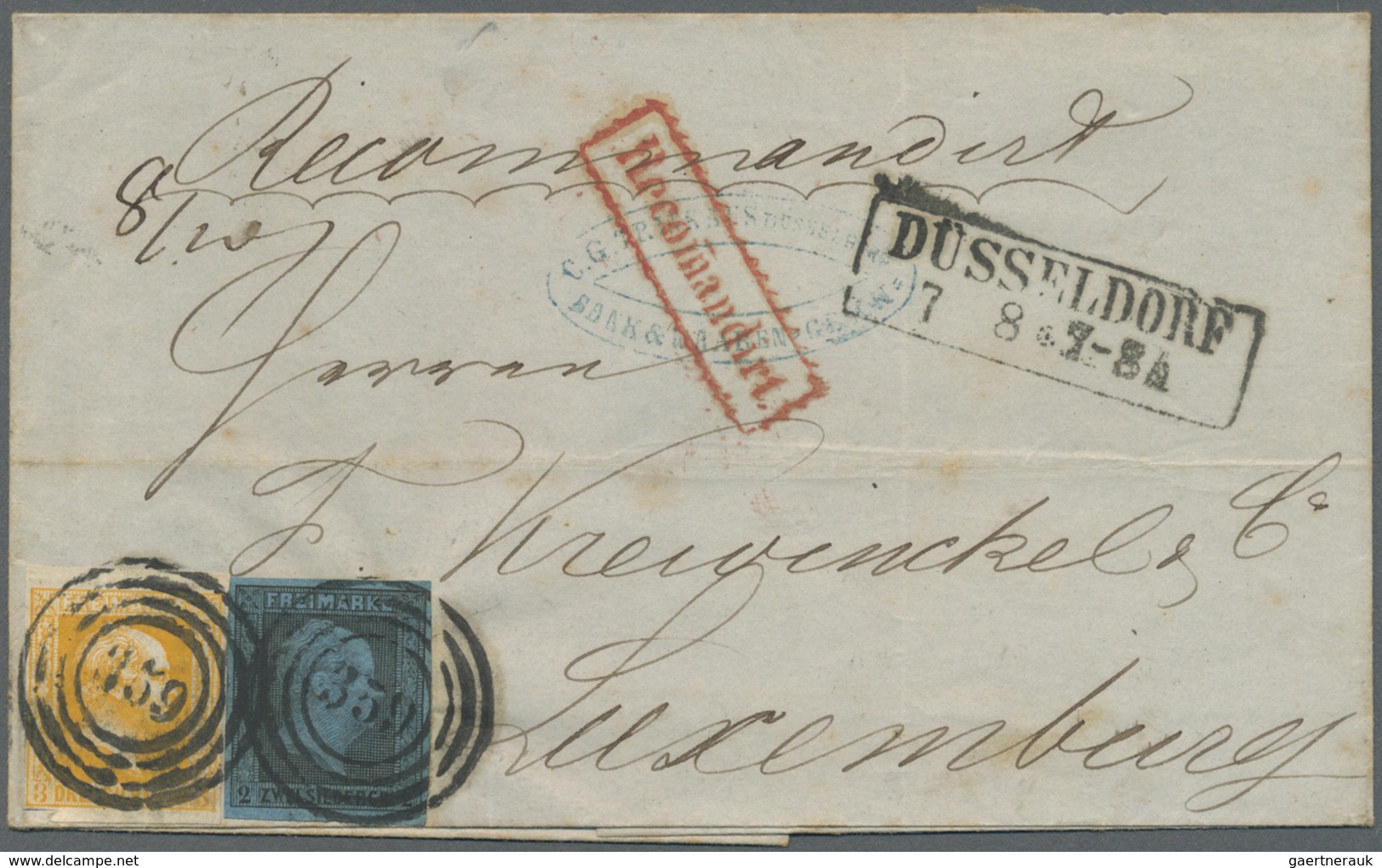 Br Preußen - Marken Und Briefe: 1850/57, 2 Sgr Auf Blau + 3 Sgr Gelb, Glatter Hintergrund Als Ausgaben- - Altri & Non Classificati