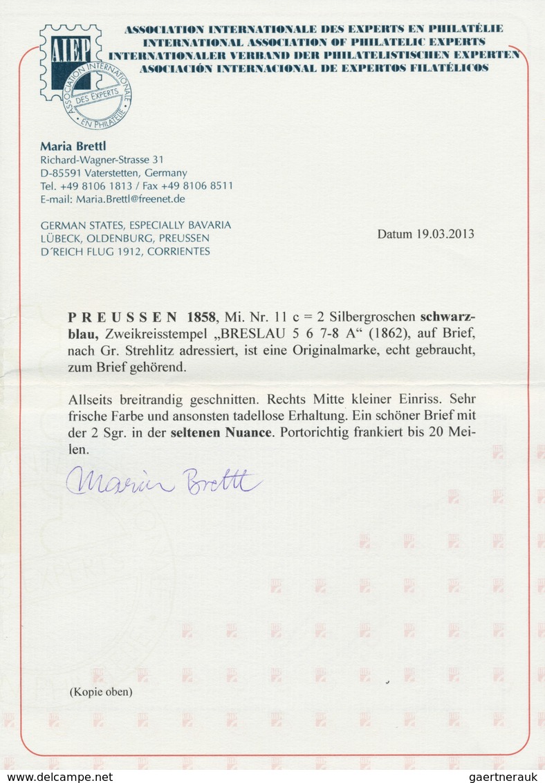 Br Preußen - Marken Und Briefe: 1858: 2 Sgr Schwarzblau, Farbfrisch, Allseits Breitrandig, Rechts Im Ra - Autres & Non Classés