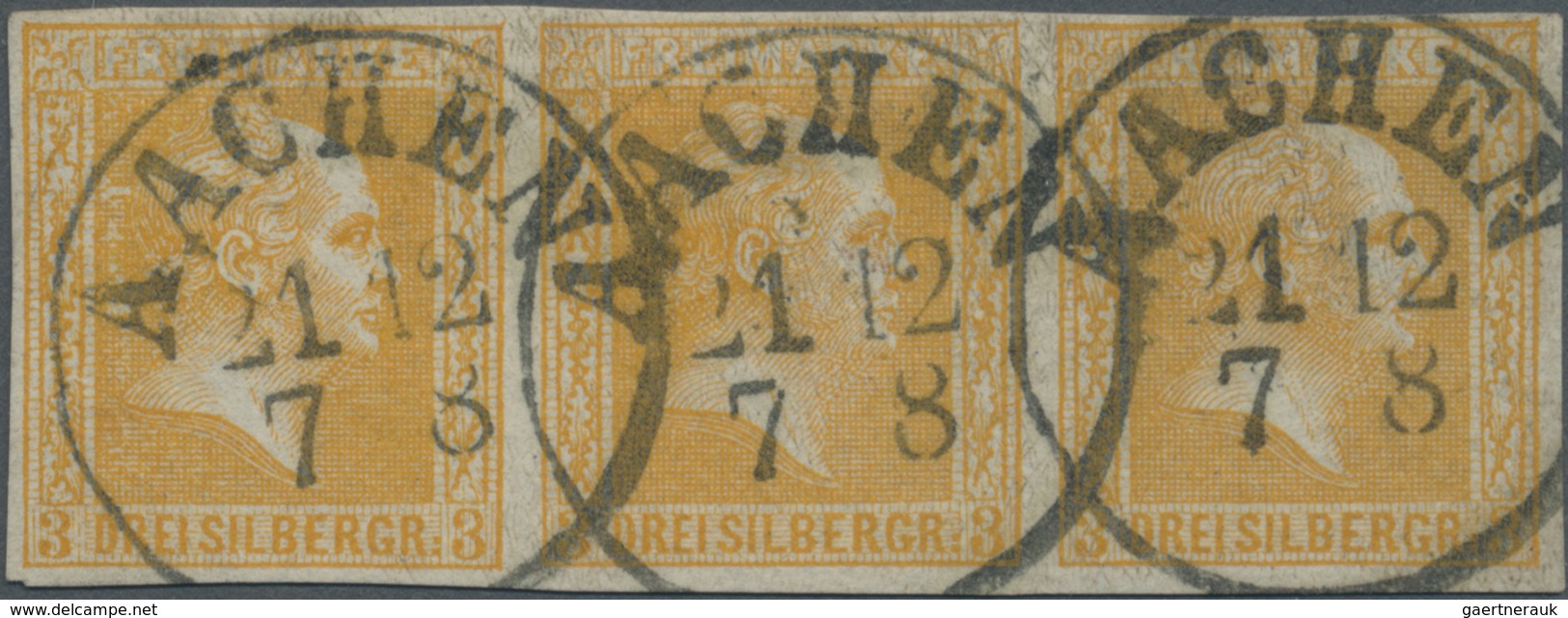 O Preußen - Marken Und Briefe: 1858, 3 Sgr. Gelborange Auf Dünnem Papier, Allseits Vollrandiger Waager - Sonstige & Ohne Zuordnung