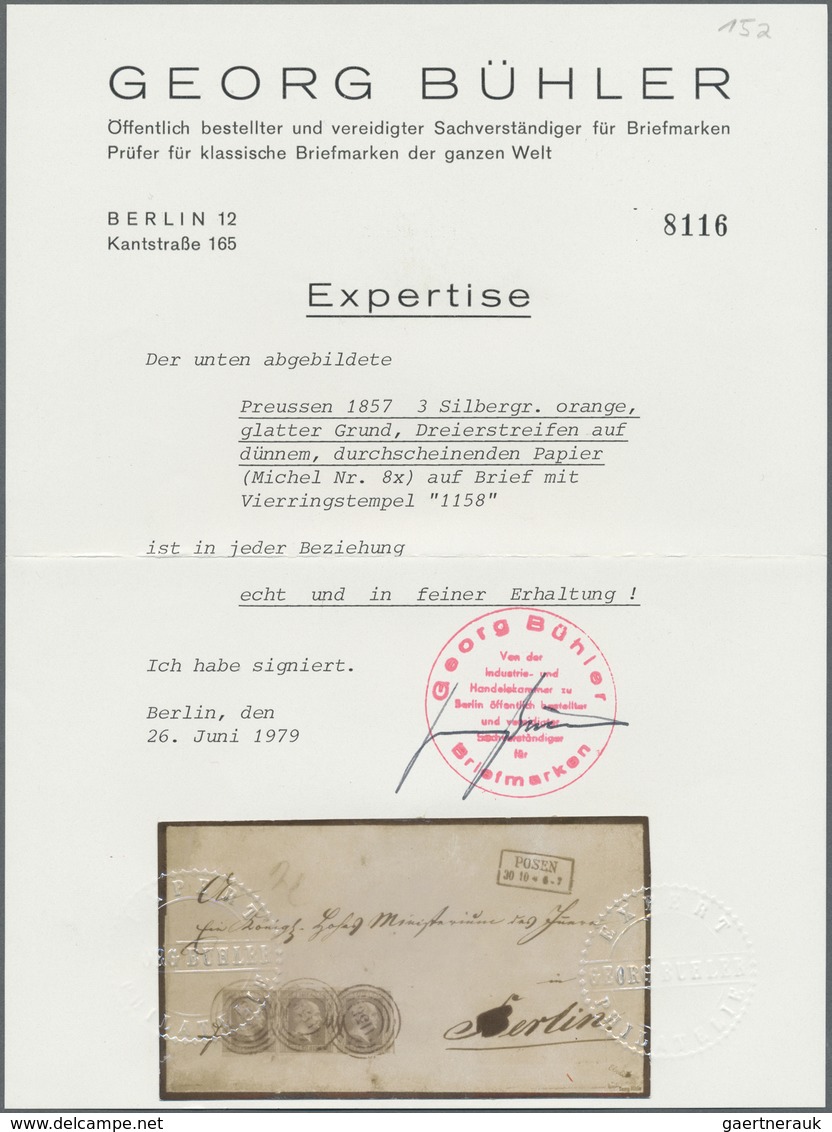 Br Preußen - Marken Und Briefe: 1857, 3 Sgr. Gelborange Auf Dünnem Papaier, Allseits Knapp- Bis Breitra - Sonstige & Ohne Zuordnung