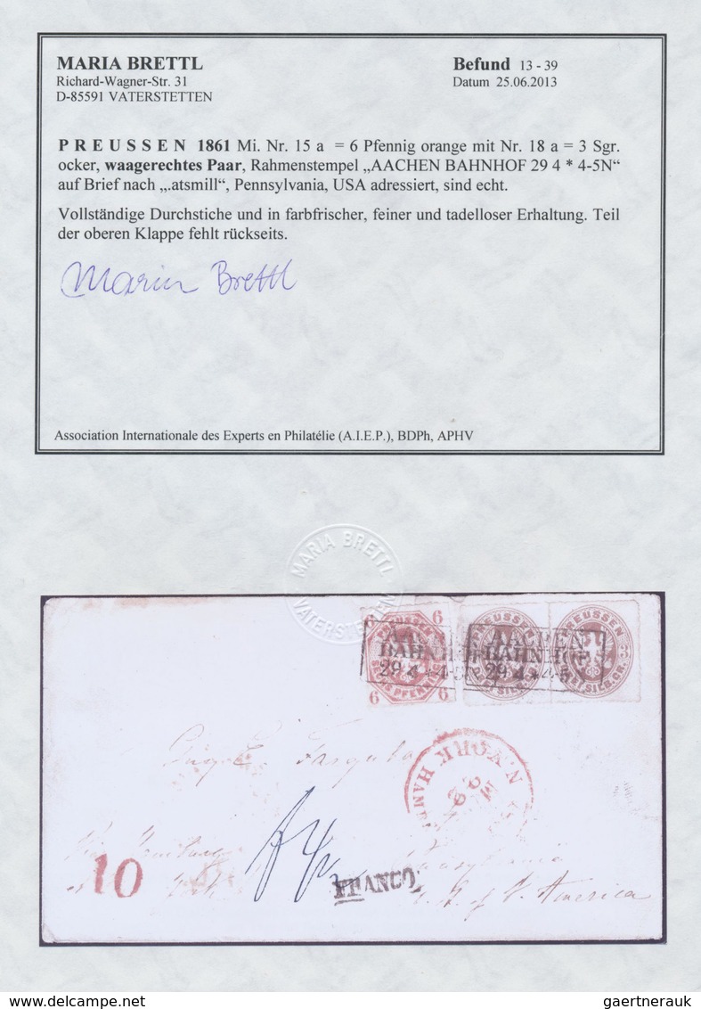 Br Preußen - Marken Und Briefe: 1861: 1/2 Sgr + Waagr. Paar 3 Sgr übergehend Entwertet Ra3 "AACHEN BAHN - Autres & Non Classés