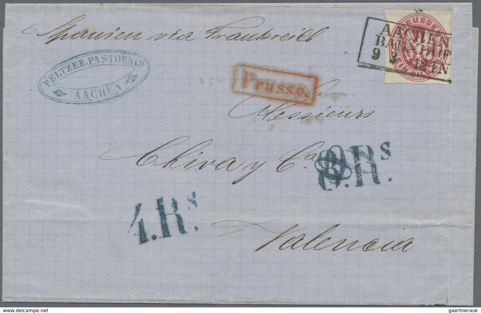 Br Preußen - Marken Und Briefe: 1863, 1 Silbergr. Karmin, Am 9.3. Auf Brief Von Aachen Nach Valencia/Sp - Autres & Non Classés