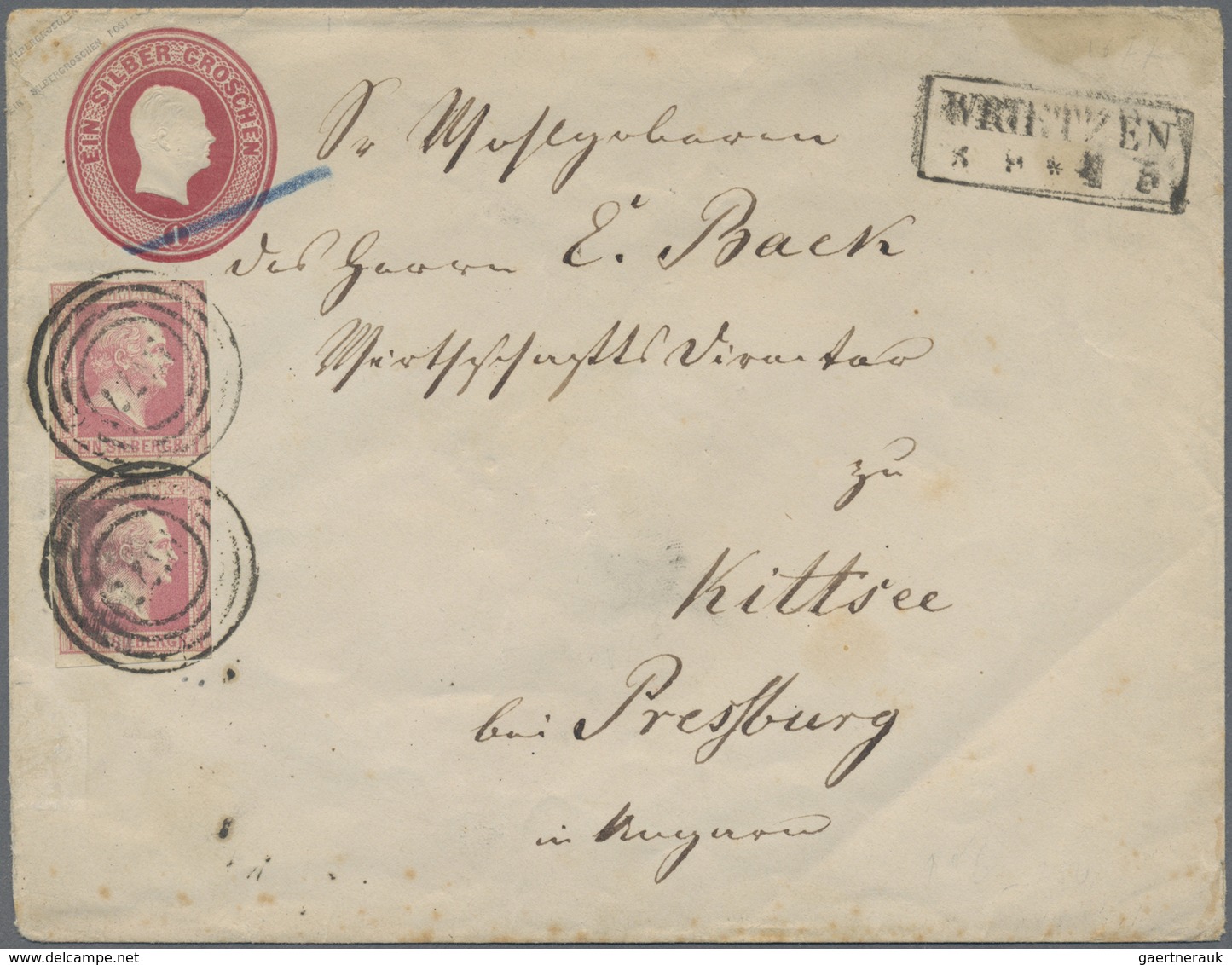 GA Preußen - Ganzsachen: 1855, GA-Umschlag 1 Groschen, Grosses Format Mit Zusatzfrankatur 1857, 1 Gr Ro - Sonstige & Ohne Zuordnung