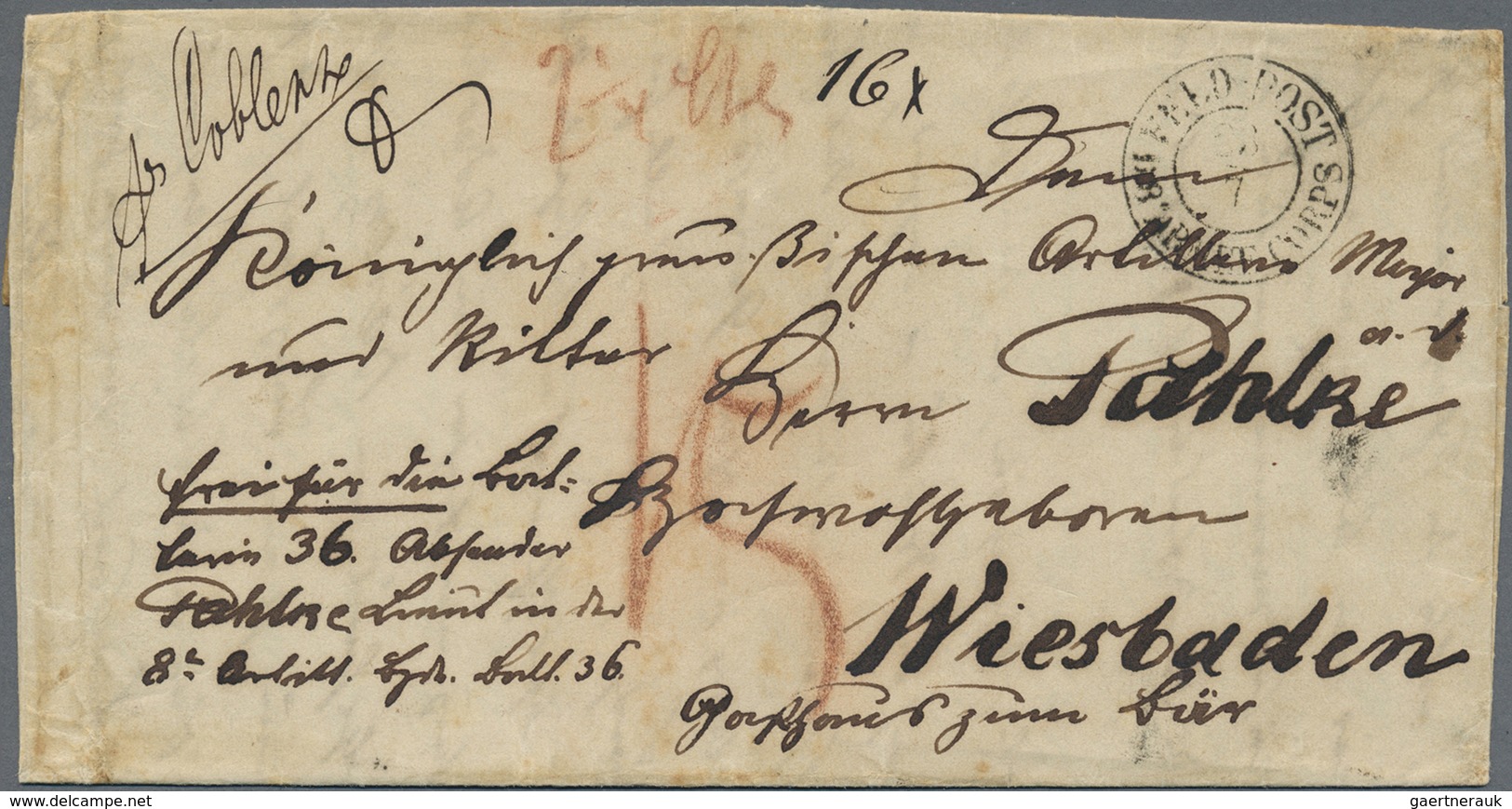 Br Preußen - Feldpost: 1850 Ca., Faltbrief Mit K2 FELD-POST / D.8.ARMEE-CORPS, 23/7, Aus Dem Brieftext - Autres & Non Classés