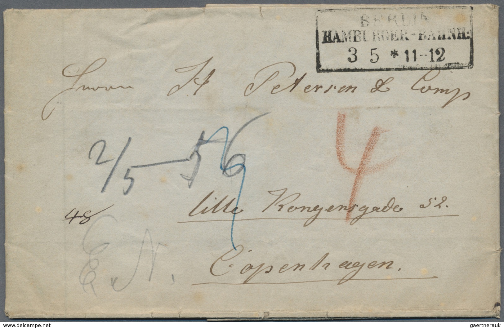 Br Preußen - Stempel: 1856, Barfrankierter Faltbrief Mit R3 BERLIN / HAMBURGER-BAHNH., 3/5, Via Transit - Sonstige & Ohne Zuordnung