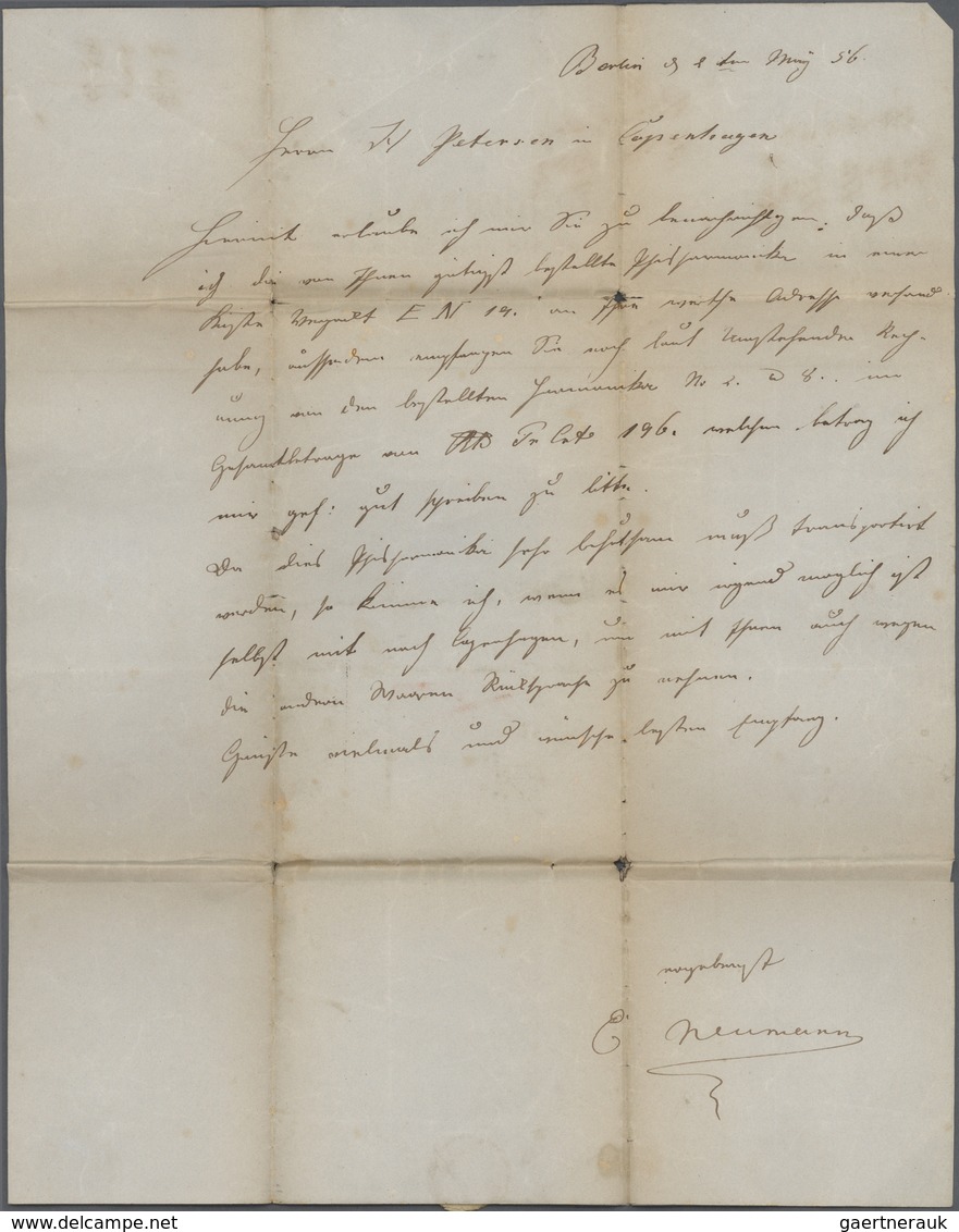 Br Preußen - Stempel: 1856, Barfrankierter Faltbrief Mit R3 BERLIN / HAMBURGER-BAHNH., 3/5, Via Transit - Sonstige & Ohne Zuordnung