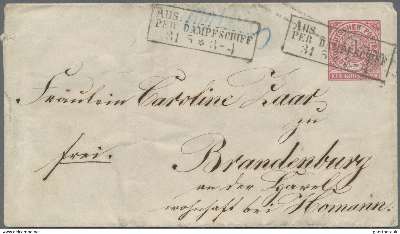 GA Preußen - Nachverwendete Stempel: 1867 Ca. 1 Groschen NDP Ganzsache Mit Schiffspost Ra2 "AUS "Wollin - Sonstige & Ohne Zuordnung