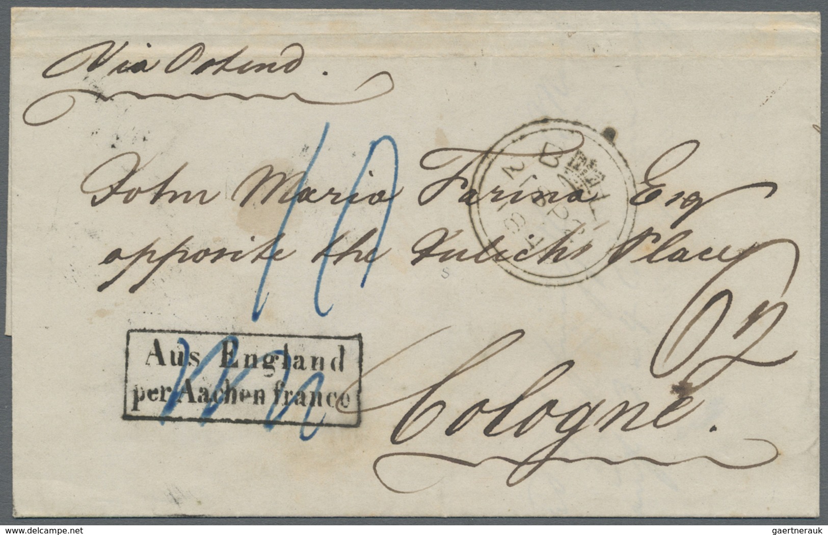 Br Preußen - Transitstempel: 1849, Brief Aus London Nach Köln Via Ostende. Transitstempel "Aus England - Sonstige & Ohne Zuordnung