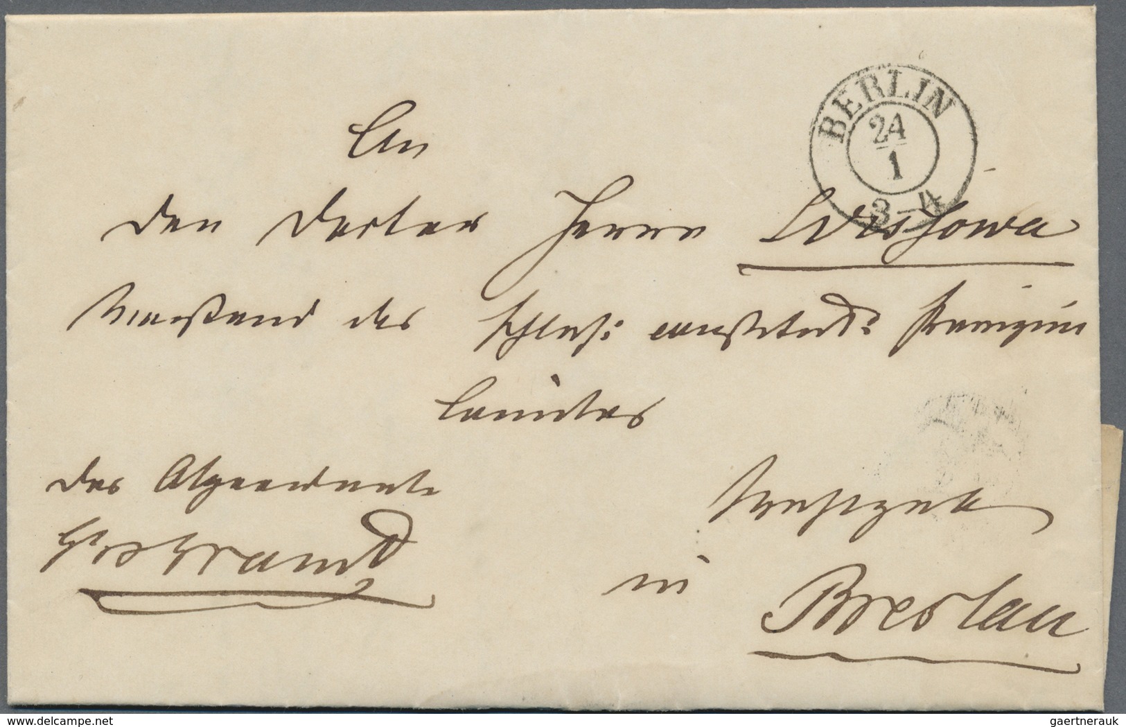 Br Preußen - Besonderheiten: 1850, Portofreier Faltbrief Mit K2 BERLIN / 24.1. Nach Breslau Von Dem Abg - Autres & Non Classés