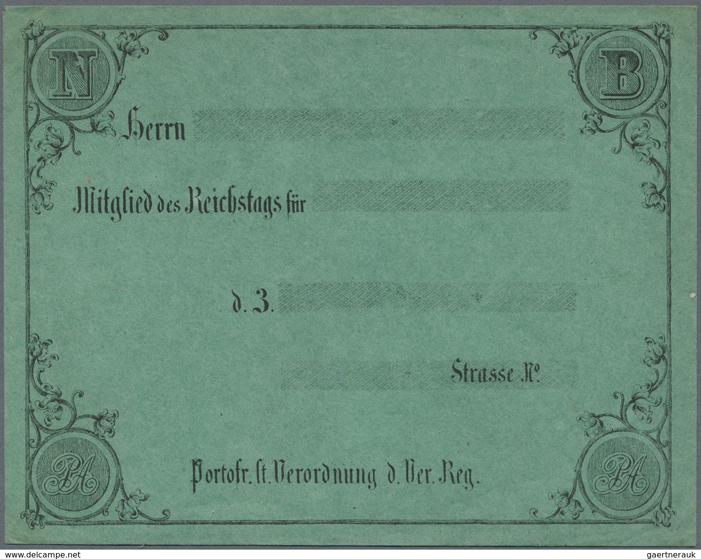 Br Preußen - Besonderheiten: 1867, Ungebrauchter Grüner Vordruck-Umschlag Mit Vs. Adressvordruck "Herrn - Sonstige & Ohne Zuordnung