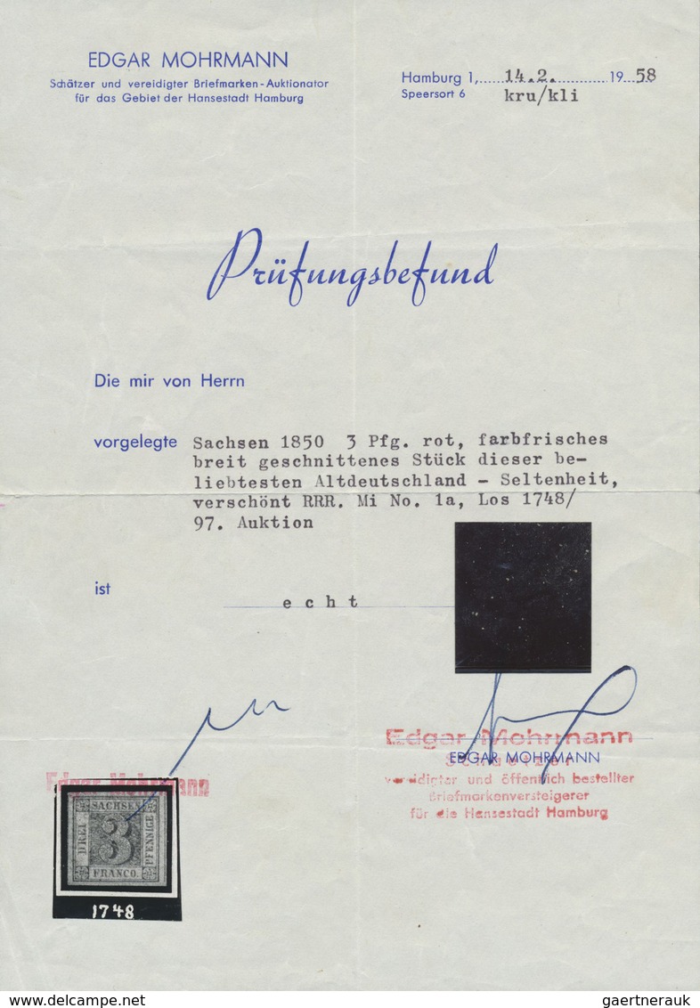 O Sachsen - Marken Und Briefe: 1850, "SACHSEN DREIER" 3 Pfennig Rot, Farbfrisch Und Allseits Breitrand - Saxony
