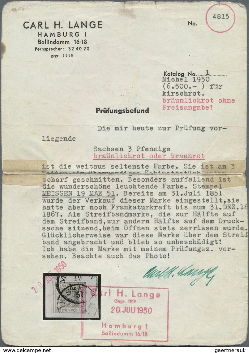 Br Sachsen - Marken Und Briefe: 1850: 3 Pfg Bräunlichrot, Type III/19, 3 Seiten Voll Bis Breitrandig Mi - Sachsen