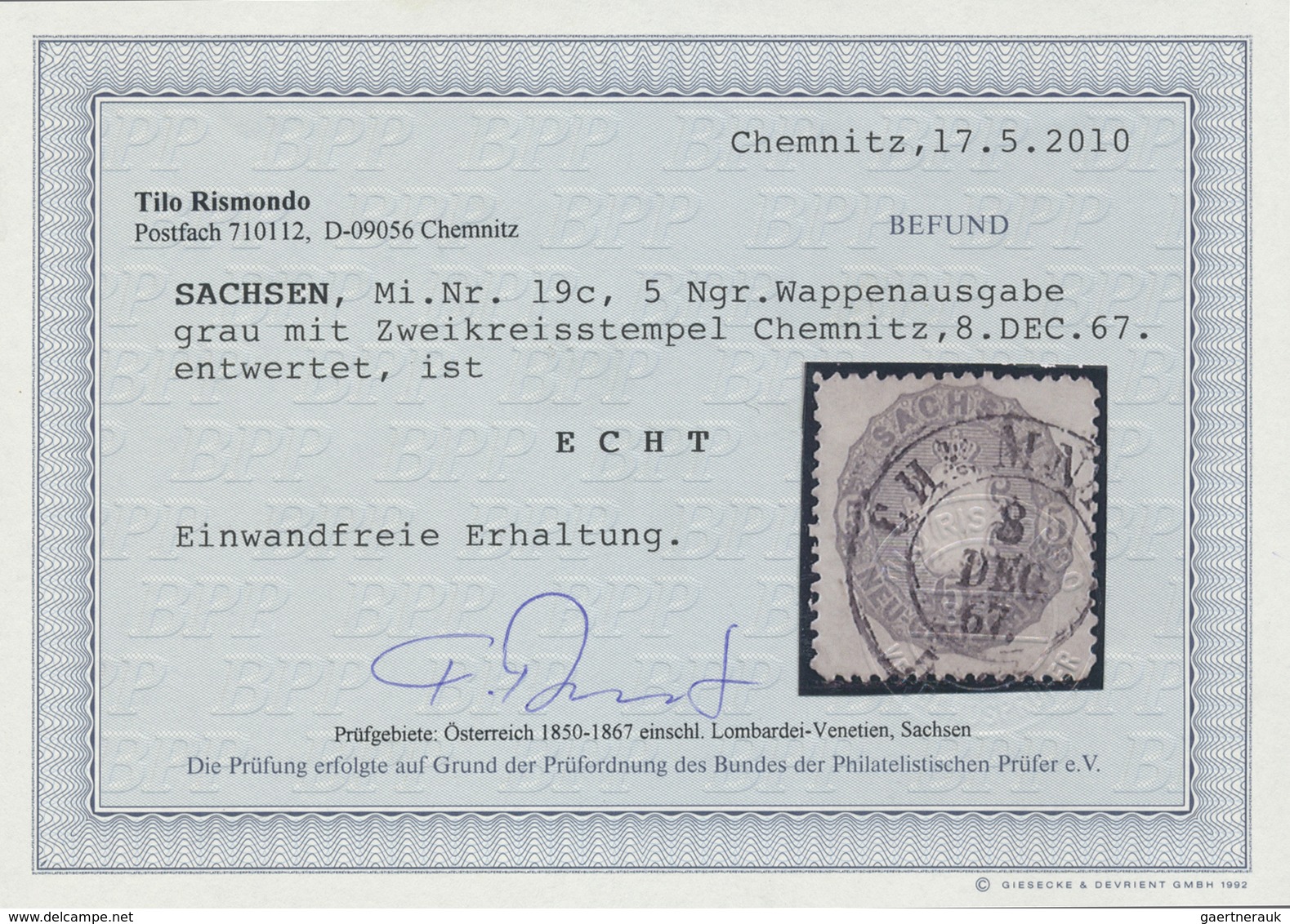 O Sachsen - Marken Und Briefe: 1863, Freimarke Wappenzeichnung 5 Ngr Grau, Entwertet Mit Dem Zweikreis - Saxe