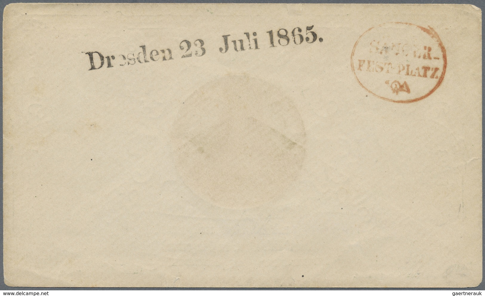 Br Sachsen - Ortsstempel: "Dresden 23 Juli 1865" Schwarzer L1 Und Roter Ovalstpl. "SÄNGER-FESTPLATZ" Au - Sachsen