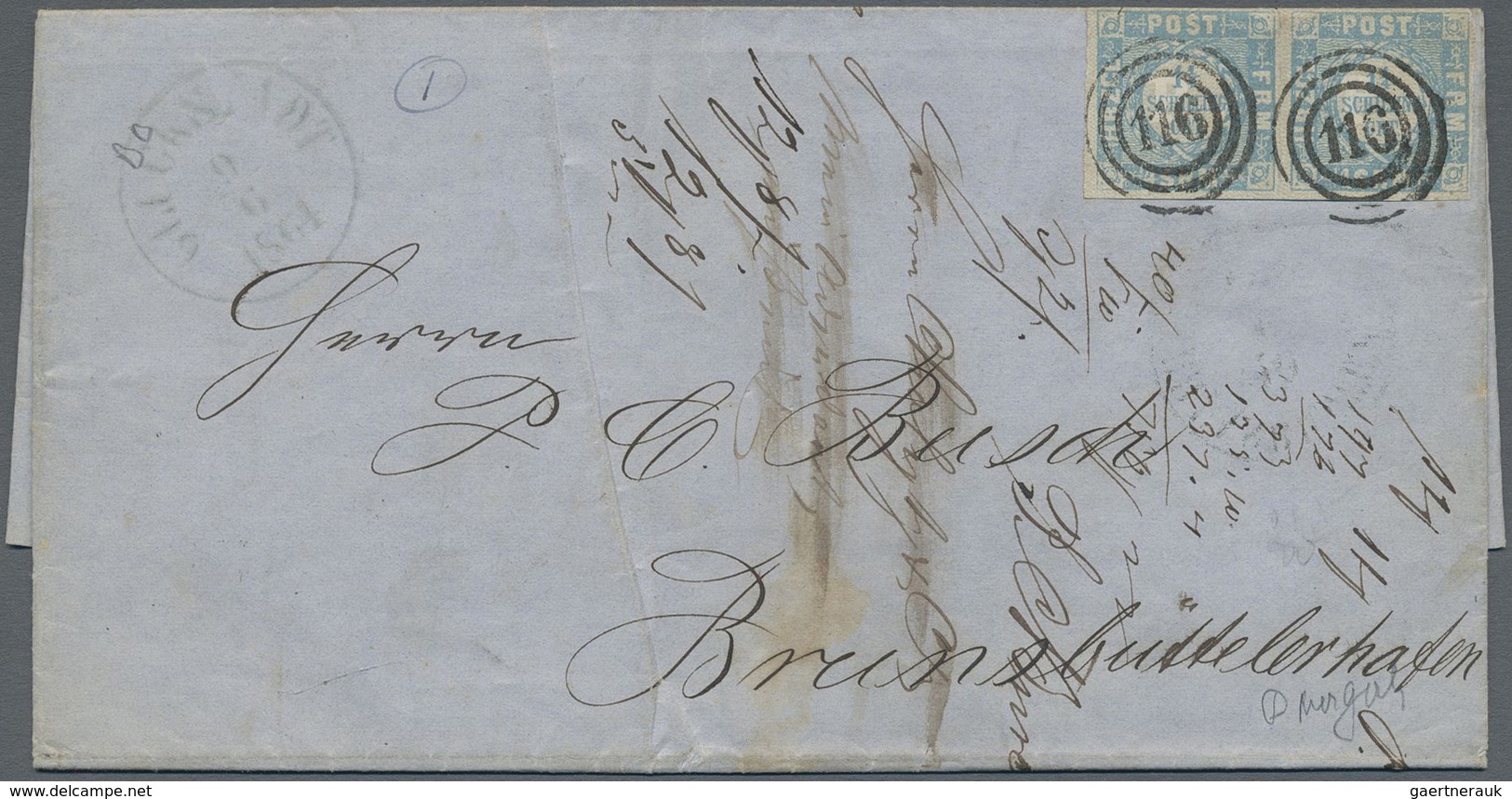 Br Schleswig-Holstein - Marken Und Briefe: 1864, Wertangabe Im Eichenlaub: Faltbrief Mit Einem Paar Wer - Altri & Non Classificati