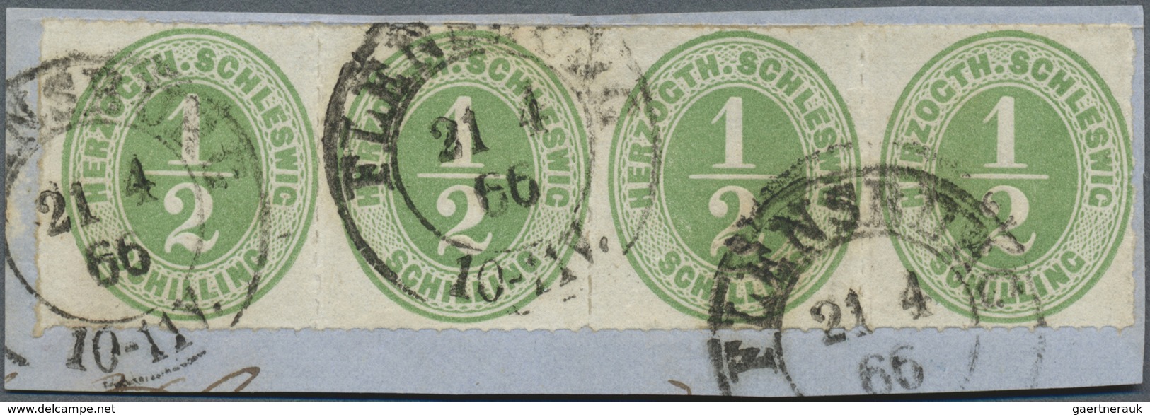 Brfst Schleswig-Holstein - Marken Und Briefe: 1866: 1/2 S Grün, Waagerechter Viererstreifen Farbfrisch Und - Sonstige & Ohne Zuordnung
