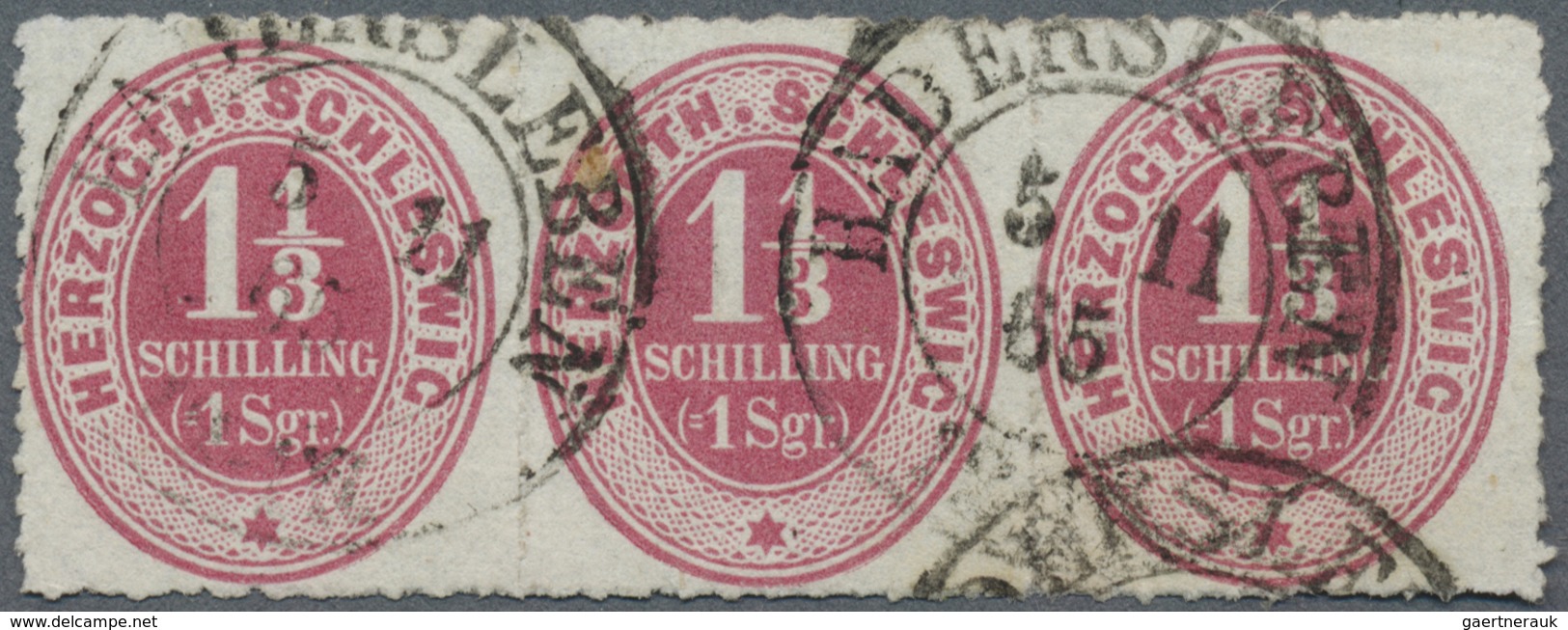 O Schleswig-Holstein - Marken Und Briefe: 1865: 1/13 S Karminrosa, Waagerechter Dreierstreifen, Sauber - Sonstige & Ohne Zuordnung