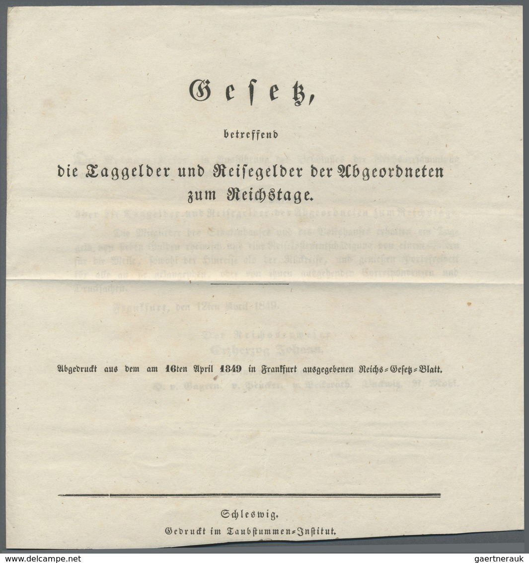 Br Thurn & Taxis - Vorphilatelie: 1849, Gedruckten Dokument "Gesetz Betreffend Die Taggelder Und Reiseg - Prefilatelia