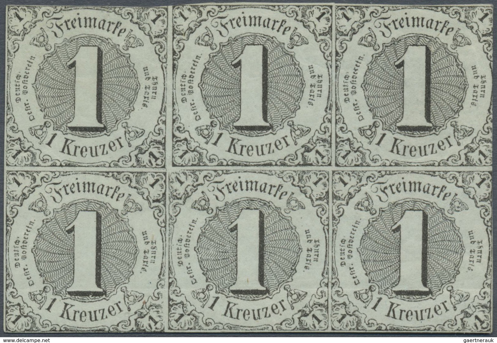 */** Thurn & Taxis - Marken Und Briefe: 1852, 1 Kr. Schwarz Auf Graugrün, Geschnitten. Waagrechter Sechse - Altri & Non Classificati