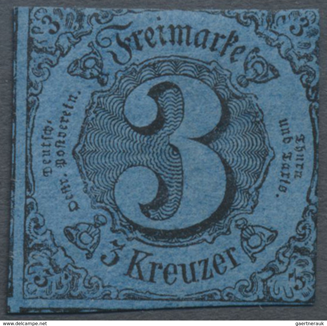 * Thurn & Taxis - Marken Und Briefe: 1852, 3 Kr. Schwarz Auf Blau, Geschnitten, Ungebraucht. Lt. Fotoa - Altri & Non Classificati