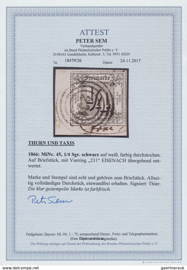 Brfst Thurn & Taxis - Marken Und Briefe: 1866, 1/4 Sgr. Schwarz Auf Weiß, Farbig Durchstochen. Auf Briefst - Sonstige & Ohne Zuordnung