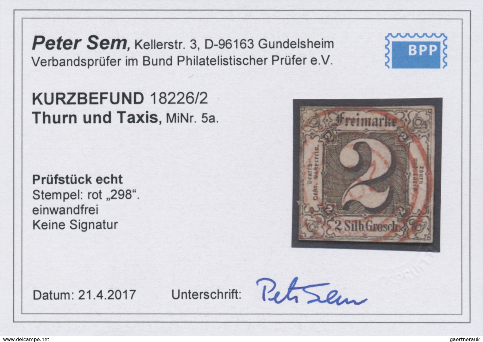 O Thurn & Taxis - Nummernstempel: "298" Schleitz ROTER Nr.-St. Zentrisch Auf Einwandfreier 2 Sgr. Schw - Altri & Non Classificati