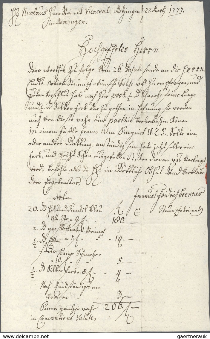 Br Württemberg - Vorphilatelie: 1777, Metzingen, Paketbrief "fr. Ulm Samt 1 Faß Mit Strimpf, Singuiert - Vorphilatelie