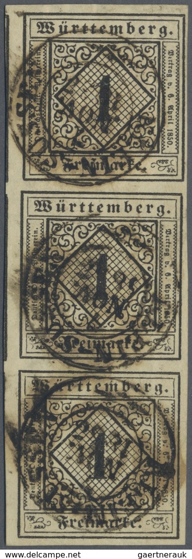O Württemberg - Marken Und Briefe: 1851, 1 Kr. Schwarz Auf Hellsämisch, Type III Im Allseits Voll- Bis - Altri & Non Classificati