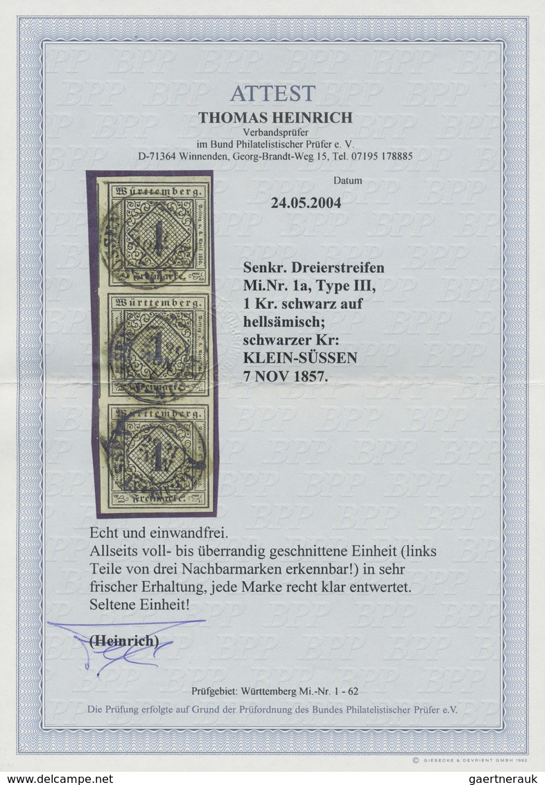 O Württemberg - Marken Und Briefe: 1851, 1 Kr. Schwarz Auf Hellsämisch, Type III Im Allseits Voll- Bis - Sonstige & Ohne Zuordnung