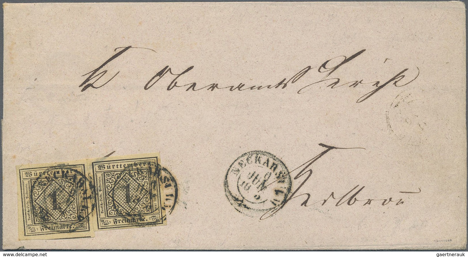Br Württemberg - Marken Und Briefe: 1851, 1 Kr. Schwarz Auf Gelbweiß, Zwei Voll- Bis Breitrandige Einze - Autres & Non Classés