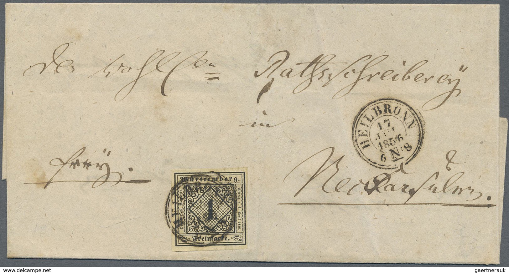 Br Württemberg - Marken Und Briefe: 1851, 1 Kr. Schwarz Auf Hellsämisch Mit K2 "HEILBRONN 17 JUN 1856" - Autres & Non Classés