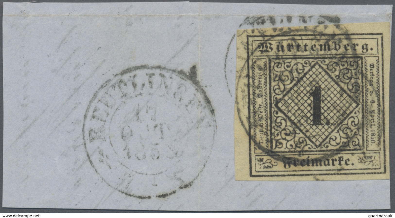 Brfst Württemberg - Marken Und Briefe: 1851, 1 Kr. Schwarz Auf Mittelgraugelbem Seidenpapier, Allseits Bre - Autres & Non Classés