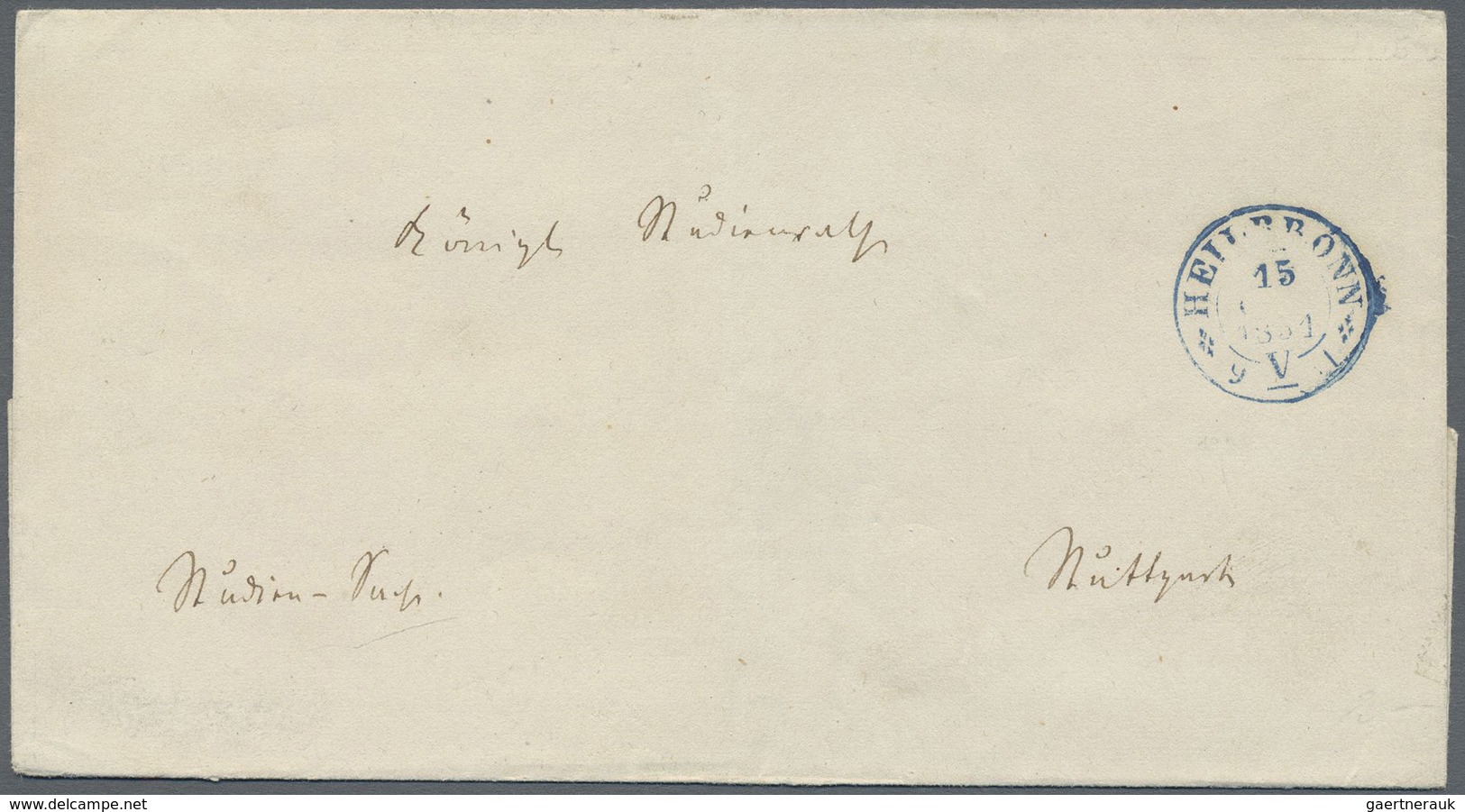 Br Württemberg - Marken Und Briefe: HEILBRONN 15 NOV 1851, Blauer K2 Vom Marken-ERSTTAG Auf Dienstbrief - Sonstige & Ohne Zuordnung