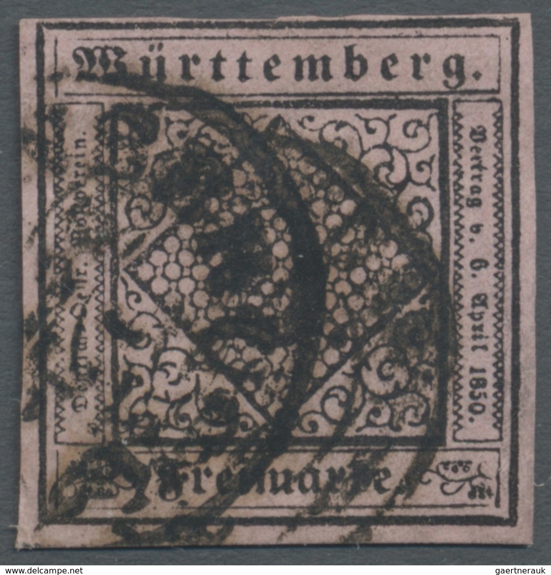 O Württemberg - Marken Und Briefe: 1851, 9 Kr. Schwarz Auf Hellilarosa (lebhaftrosa), Beste Farbe, Typ - Altri & Non Classificati
