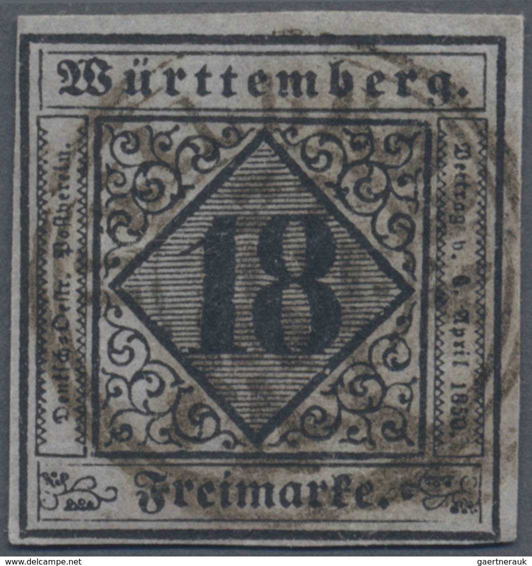 O Württemberg - Marken Und Briefe: 1851, 18 Kreuzer In Type I Vollrandiges Prachtstück Mit Zentrischem - Autres & Non Classés