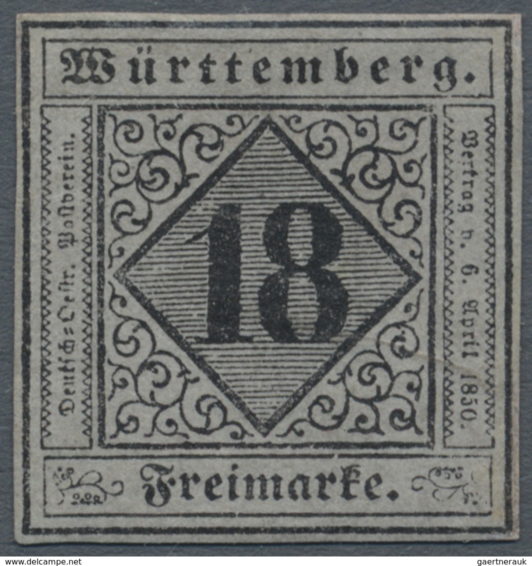 (*) Württemberg - Marken Und Briefe: 1851, 18 Kr. Schwarz Auf Violettgrau, Ungebraucht Mit Neugummi, Far - Altri & Non Classificati