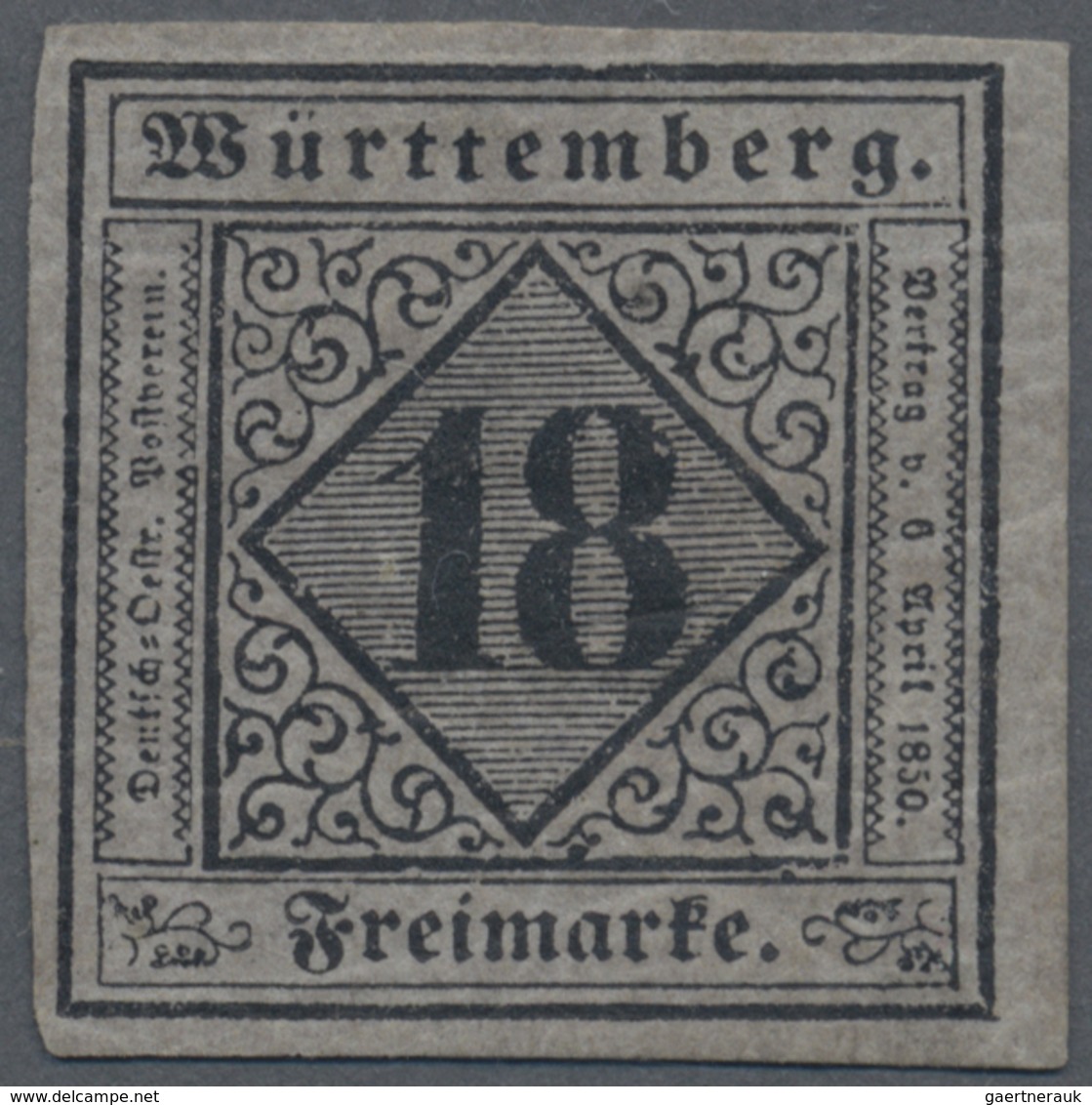 * Württemberg - Marken Und Briefe: 1851, Ziffern-Ausgabe 18 Kr. Schwarz Auf Mattblauviolett In Type II - Autres & Non Classés