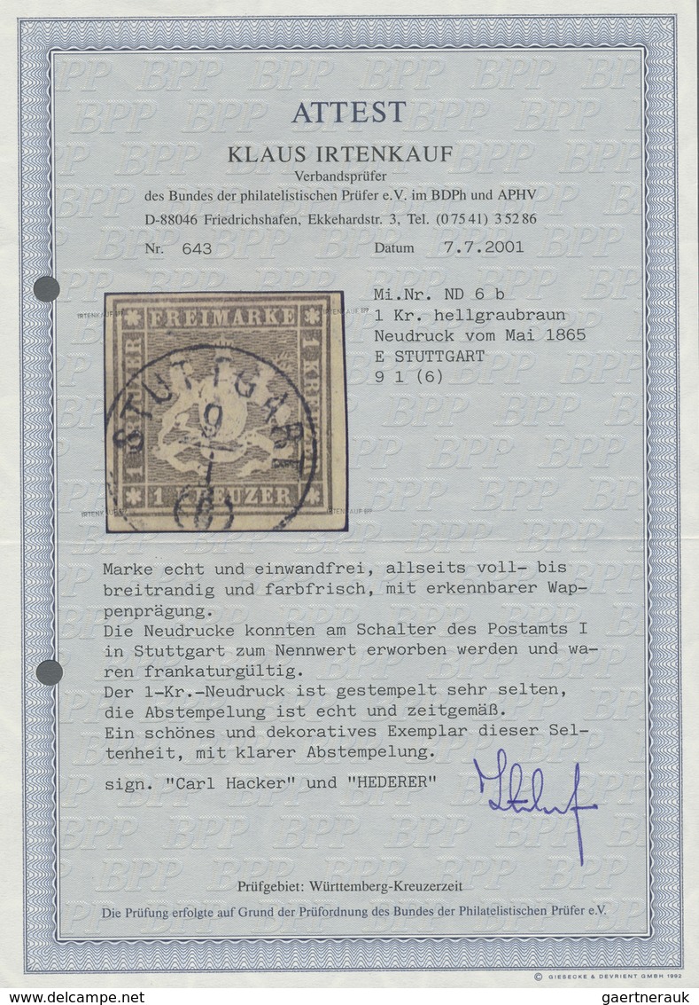 O Württemberg - Marken Und Briefe: 1865: 1 Kr. Hellgraubraun Mit Rotem Bayrischen Seidenfaden, Amtlich - Sonstige & Ohne Zuordnung