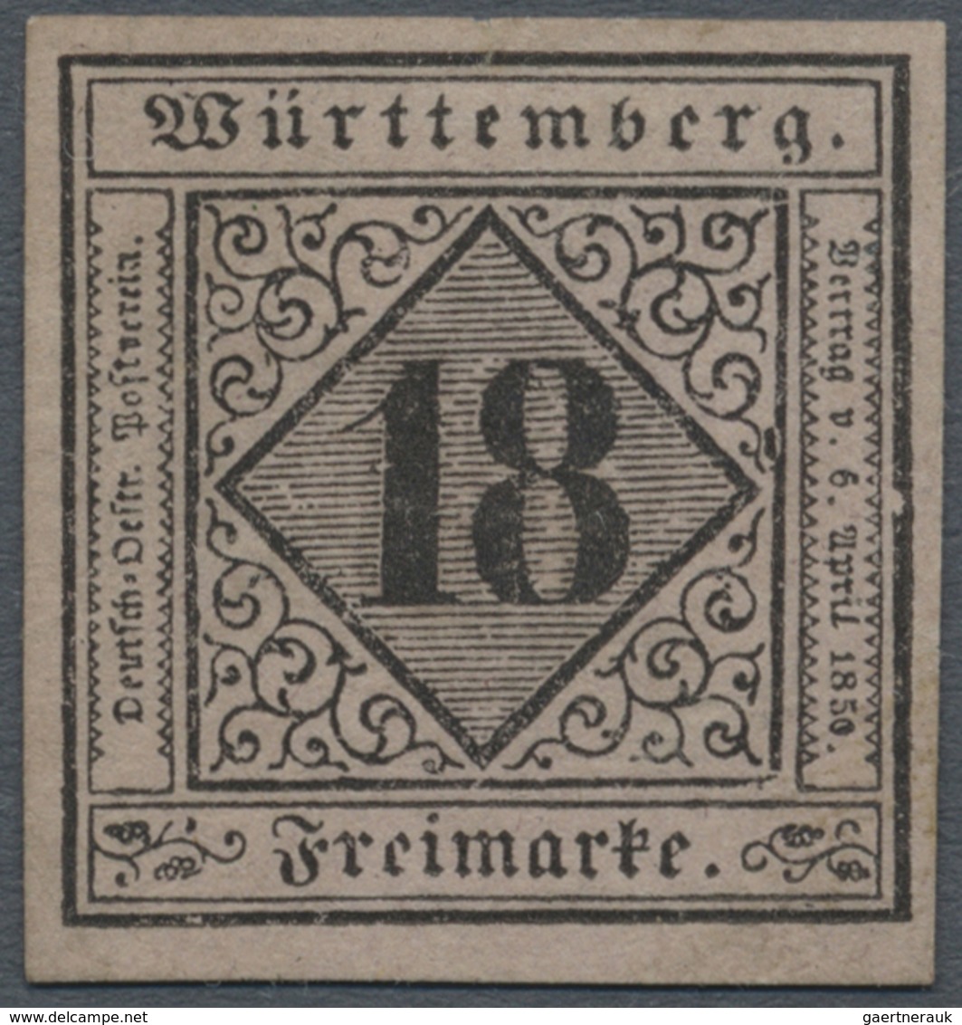 (*) Württemberg - Marken Und Briefe: 1851, Neudruck 18 Kr. Schwarz Auf Violettgrau, Ungebraucht Ohne Gum - Autres & Non Classés