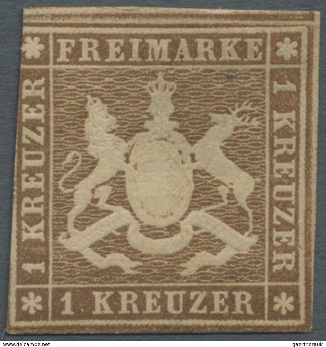 * Württemberg - Marken Und Briefe: 1857, Wappen 1 Kr. Dunkelbraunocker (sephia, Graustichig) Mit Seide - Autres & Non Classés