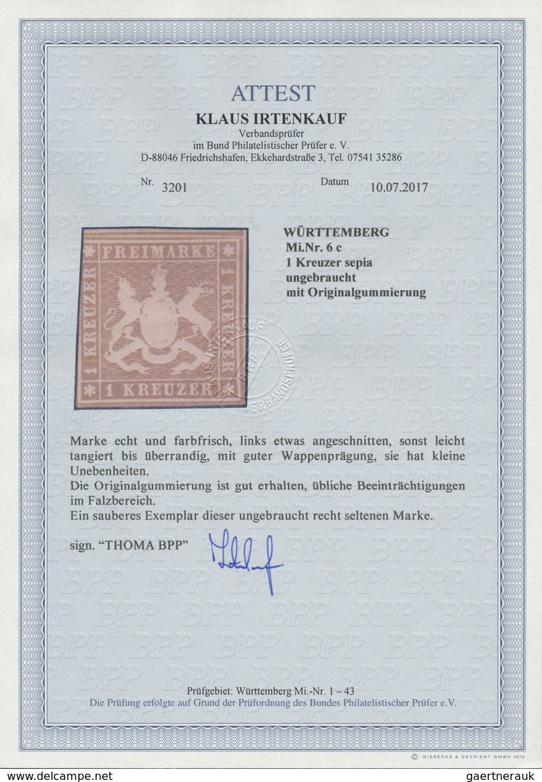 * Württemberg - Marken Und Briefe: 1857, Wappen 1 Kr. Dunkelbraunocker (sephia, Graustichig) Mit Seide - Autres & Non Classés